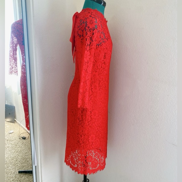 J.CREW RED SHEATH LACE LONG SLEEVE BACK TIE CUTOUT SIZE 4 - Picture 2 of 6
